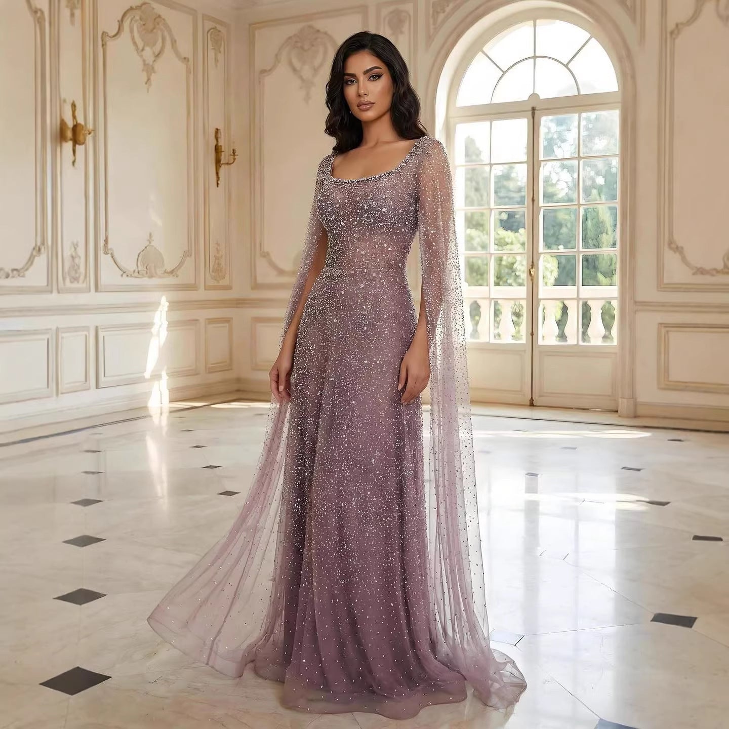 Luxury Rose Gold Beaded Evening Dress with Cape LA72147C Plus Size SERENE HILL Luxury Rose Gold Beaded Evening Dress with Cape LA72147C Plus Size SERENE HILL