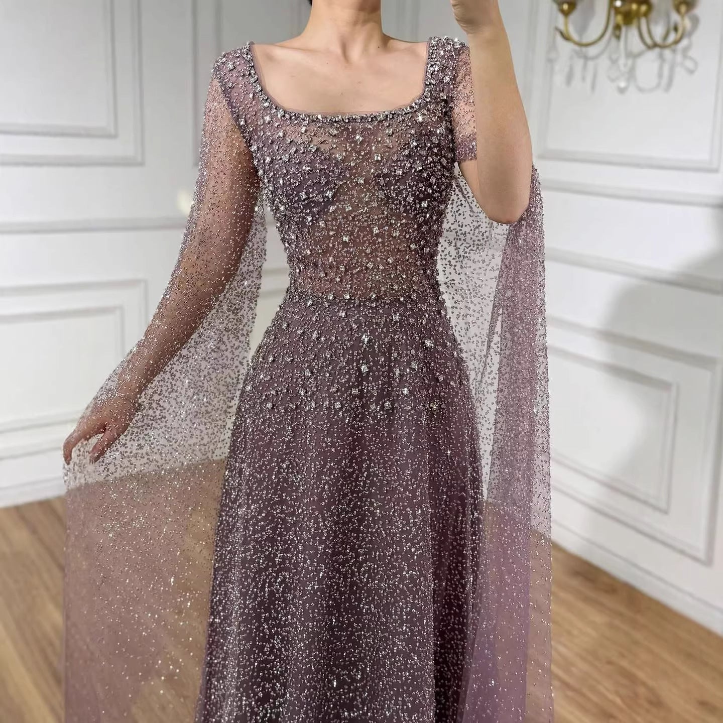 Luxury Rose Gold Beaded Evening Dress with Cape LA72147C Plus Size - Pink / 16W Luxury Rose Gold Beaded Evening Dress with Cape LA72147C Plus Size - Pink / 16W