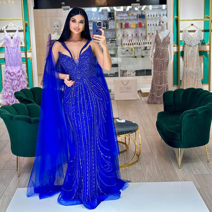 Luxury Royal Blue Mermaid Evening Dress with Cape LA72198 SERENE HILL