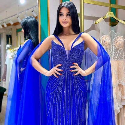Luxury Royal Blue Mermaid Evening Dress with Cape LA72198 SERENE HILL