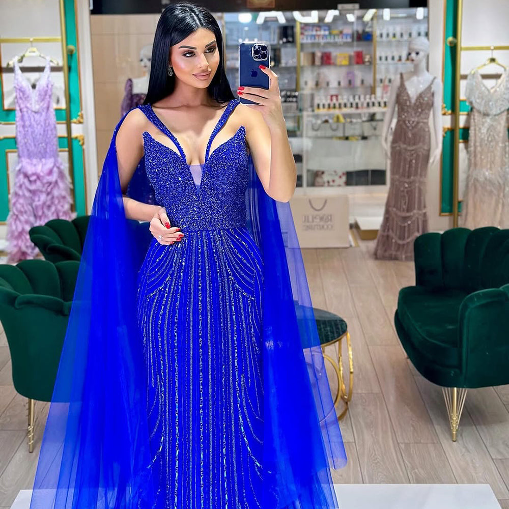 Luxury Royal Blue Mermaid Evening Dress with Cape LA72198 SERENE HILL
