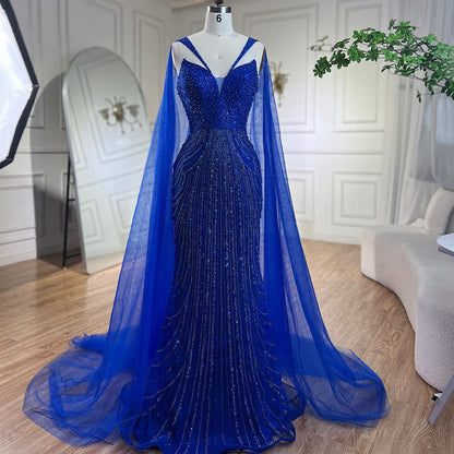 Luxury Royal Blue Mermaid Evening Dress with Cape LA72198 SERENE HILL