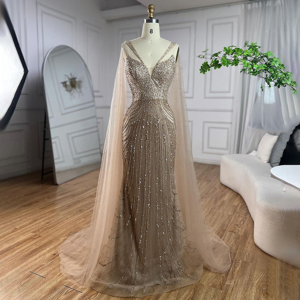 Luxury Royal Blue Mermaid Evening Dress with Cape LA72198 SERENE HILL