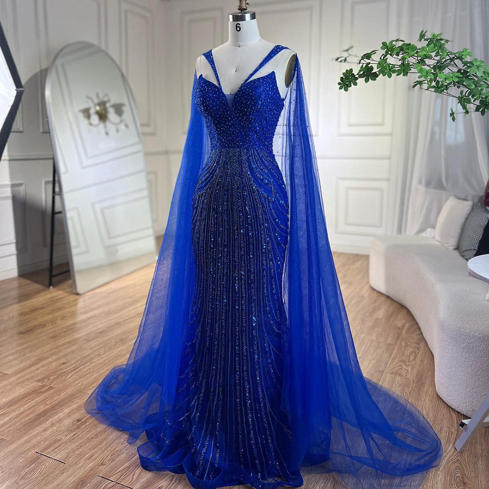 Luxury Royal Blue Mermaid Evening Dress with Cape LA72198 SERENE HILL
