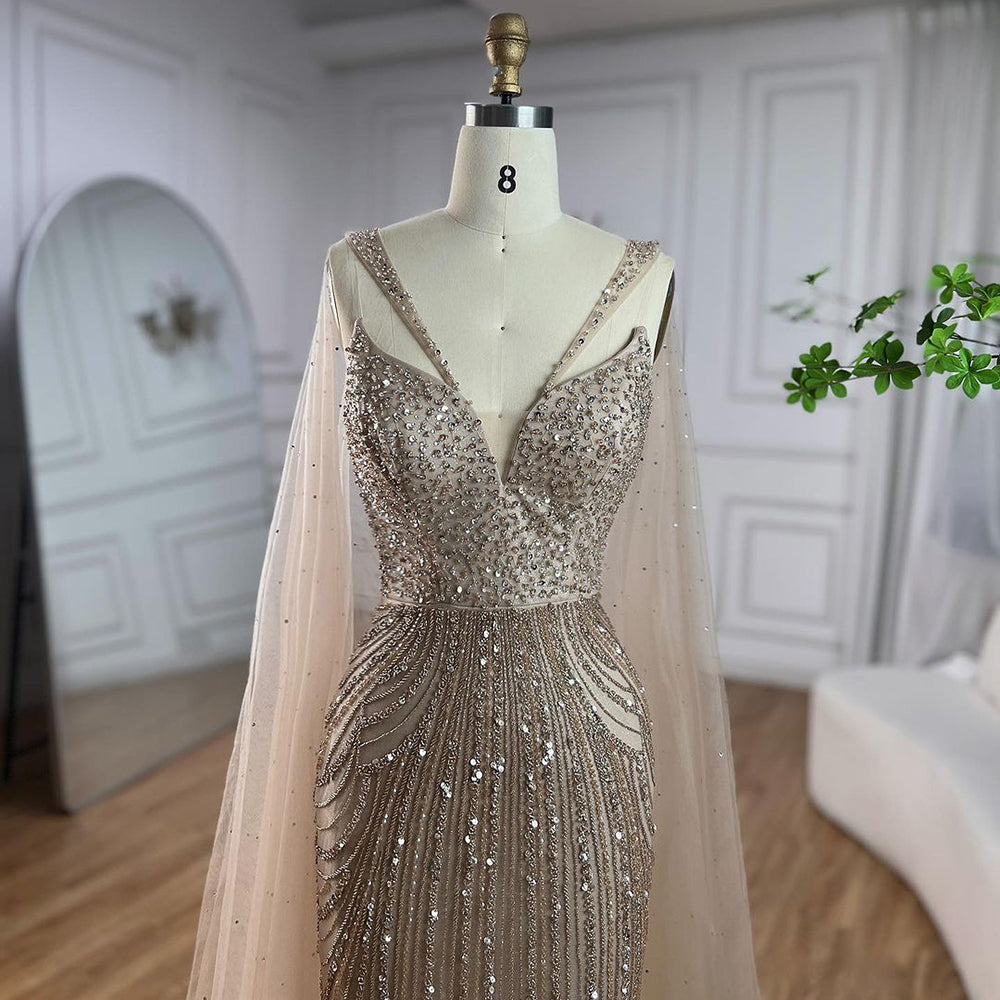 Luxury Royal Blue Mermaid Evening Dress with Cape LA72198 SERENE HILL