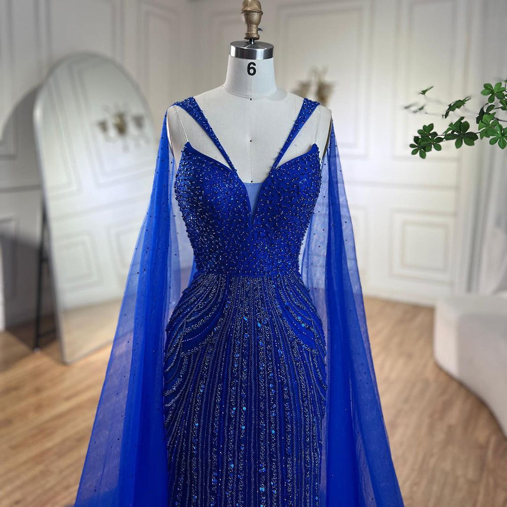 Luxury Royal Blue Mermaid Evening Dress with Cape LA72198 SERENE HILL