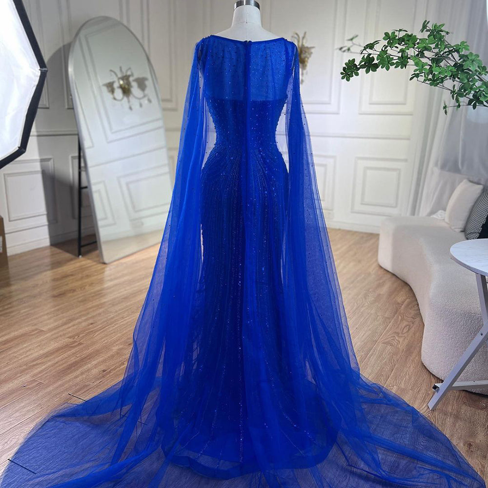 Luxury Royal Blue Mermaid Evening Dress with Cape LA72198 SERENE HILL
