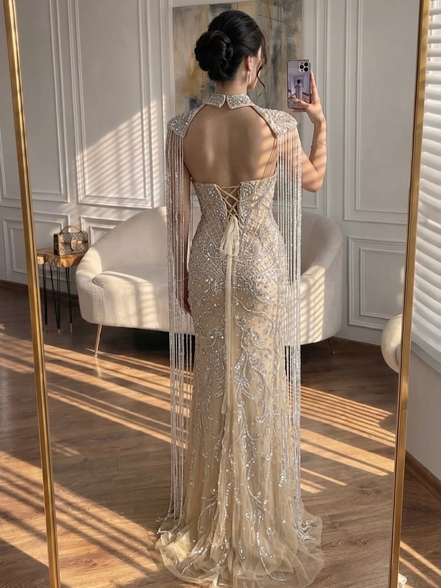 العربية عارية حورية البحر الشرابة ثوب سهرة الفستان الفاخرة LA72237