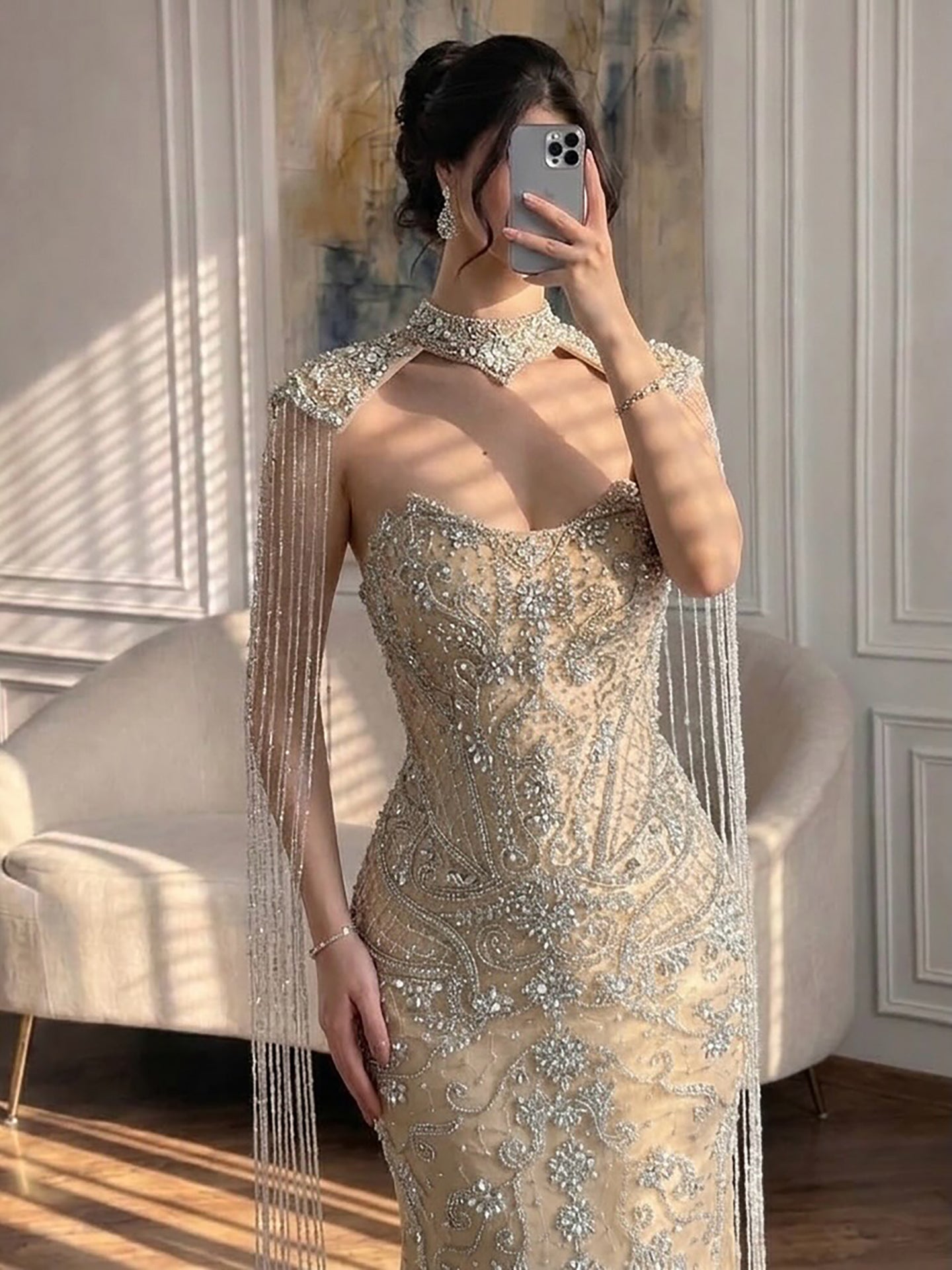 العربية عارية حورية البحر الشرابة ثوب سهرة الفستان الفاخرة LA72237