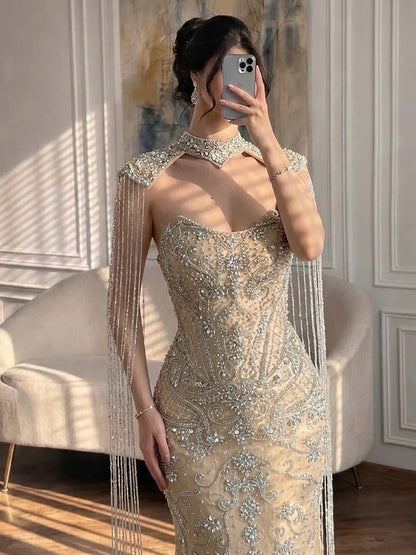 العربية عارية حورية البحر الشرابة ثوب سهرة الفستان الفاخرة LA72237