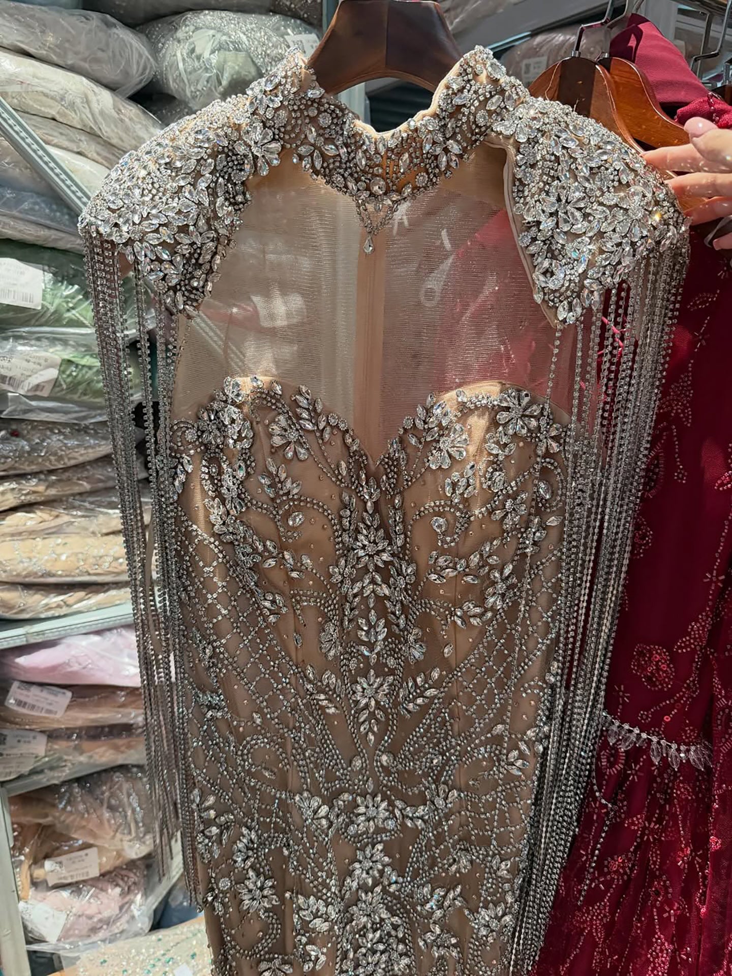 Luxury Dubai Caramel Mermaid Tassel Beaded Evening Dress LA72237A SERENE HILL