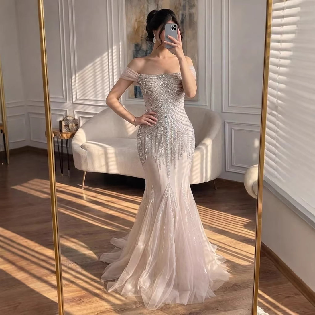 Luxury Nude Beaded Mermaid Evening Dress 2026 LA73214