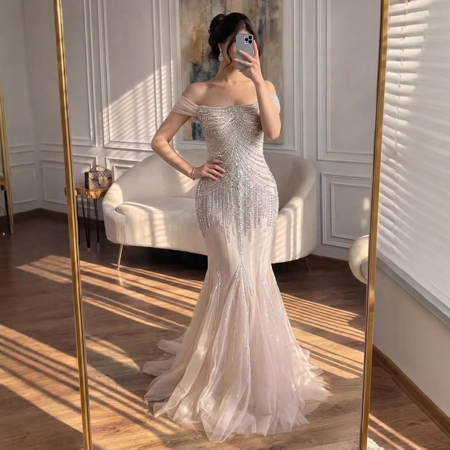 Luxury Nude Beaded Mermaid Evening Dress 2026 LA73214