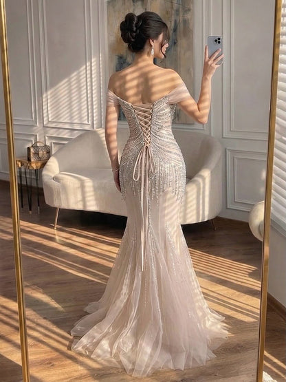 Luxury Nude Beaded Mermaid Evening Dress 2026 LA73214
