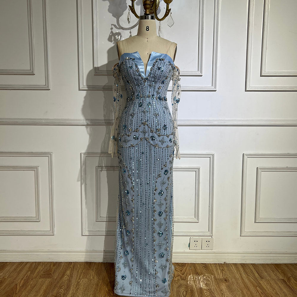 Luxury Lilac Beaded Mermaid Evening Dress with Gloves LA72333 - SERENE  HILL