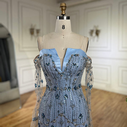 Luxury Lilac Beaded Mermaid Evening Dress with Gloves LA72333 - SERENE  HILL
