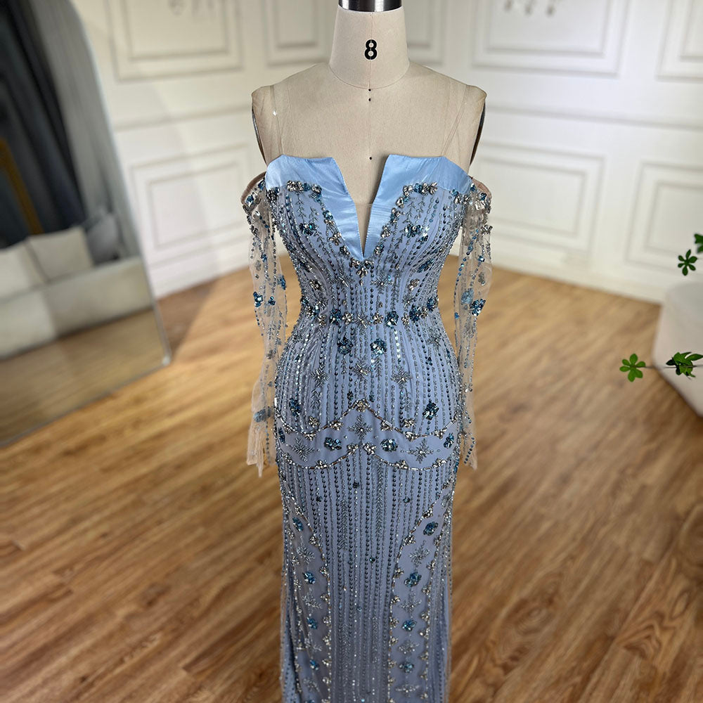 Luxury Lilac Beaded Mermaid Evening Dress with Gloves LA72333 - SERENE  HILL