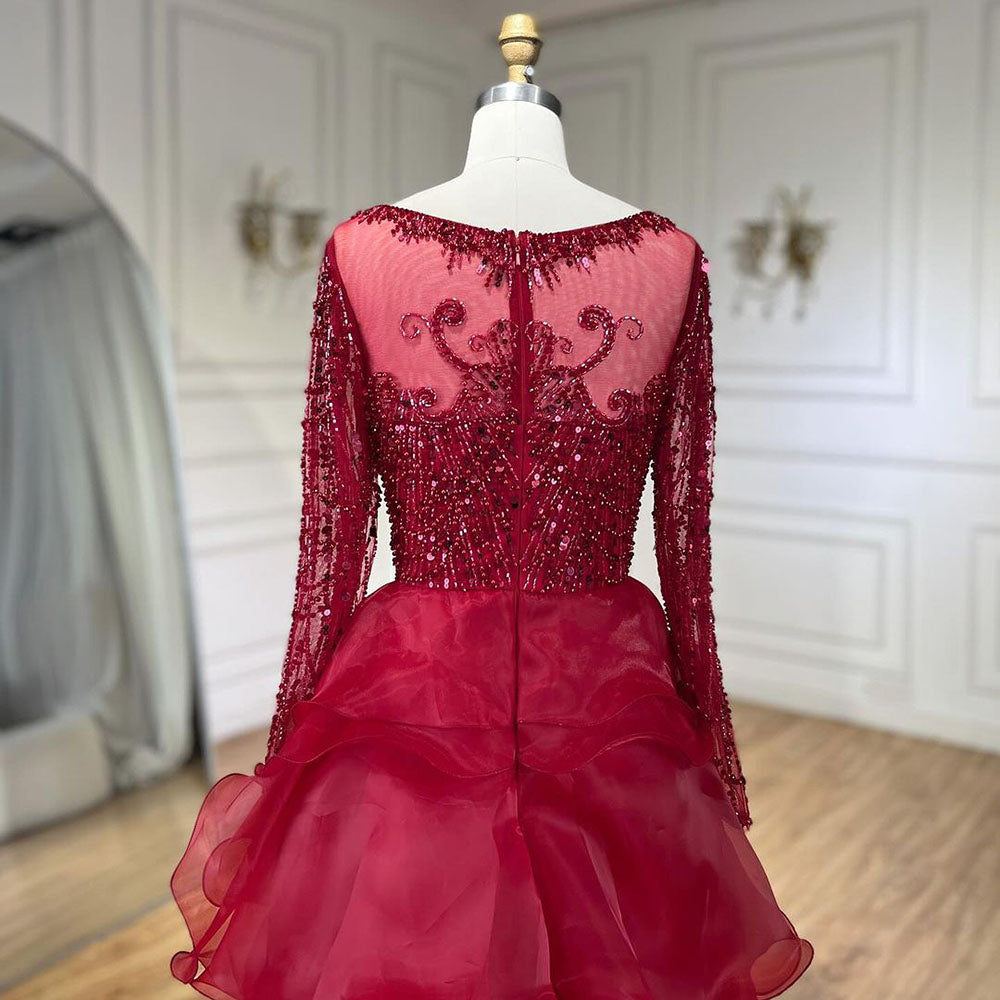 Luxury Fuchsia Beaded Mermaid Evening Dress With Overskirt LA72379 - SERENE  HILL