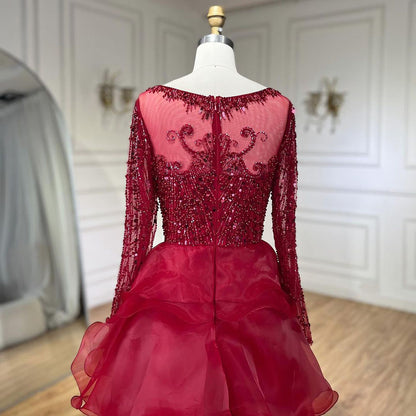Luxury Fuchsia Beaded Mermaid Evening Dress With Overskirt LA72379 - SERENE  HILL