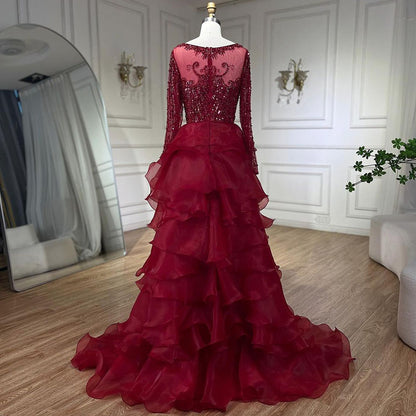 Luxury Fuchsia Beaded Mermaid Evening Dress With Overskirt LA72379 - SERENE  HILL
