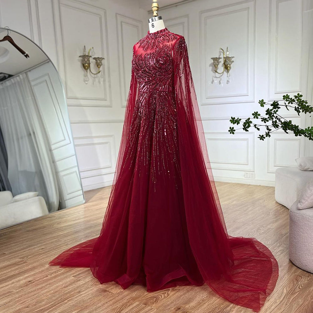 Luxury Caramel Beaded Lace A Line Evening Dress With Cape Sleeves LA72386 - SERENE  HILL