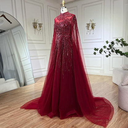 Luxury Caramel Beaded Lace A Line Evening Dress With Cape Sleeves LA72386 - SERENE  HILL