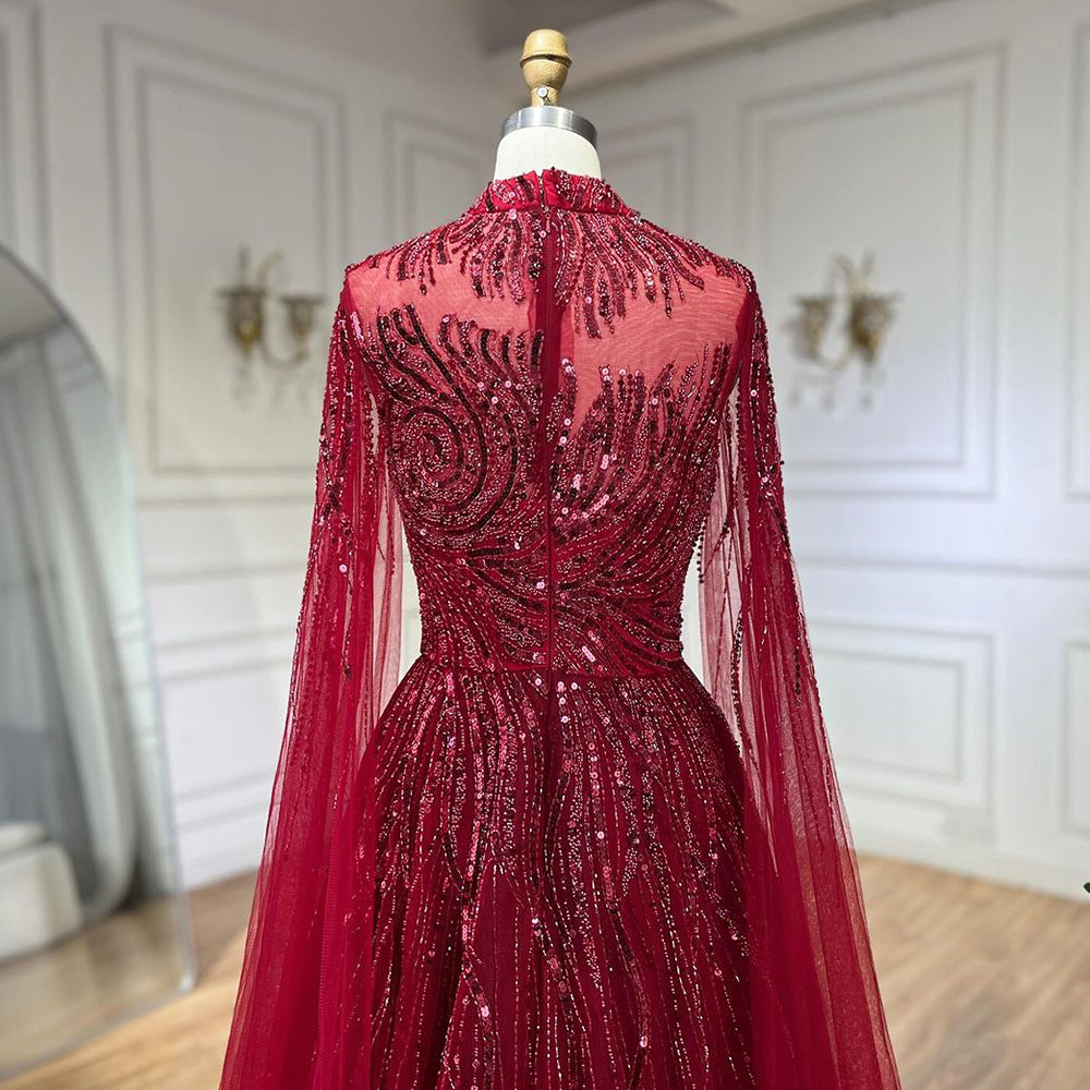 Luxury Caramel Beaded Lace A Line Evening Dress With Cape Sleeves LA72386 - SERENE  HILL