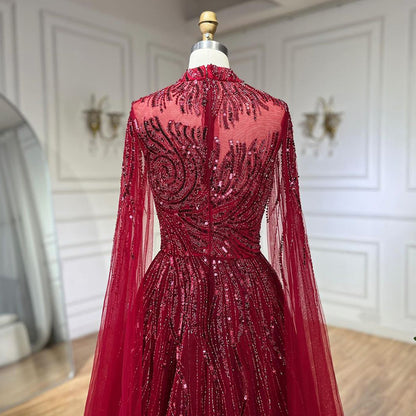 Luxury Caramel Beaded Lace A Line Evening Dress With Cape Sleeves LA72386 - SERENE  HILL