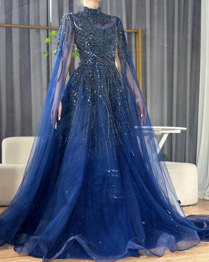 Luxury Caramel Beaded Lace A Line Evening Dress With Cape Sleeves LA72386 - SERENE  HILL