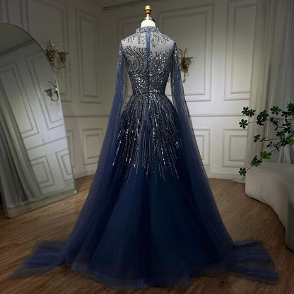 Luxury Caramel Beaded Lace A Line Evening Dress With Cape Sleeves LA72386 - SERENE  HILL