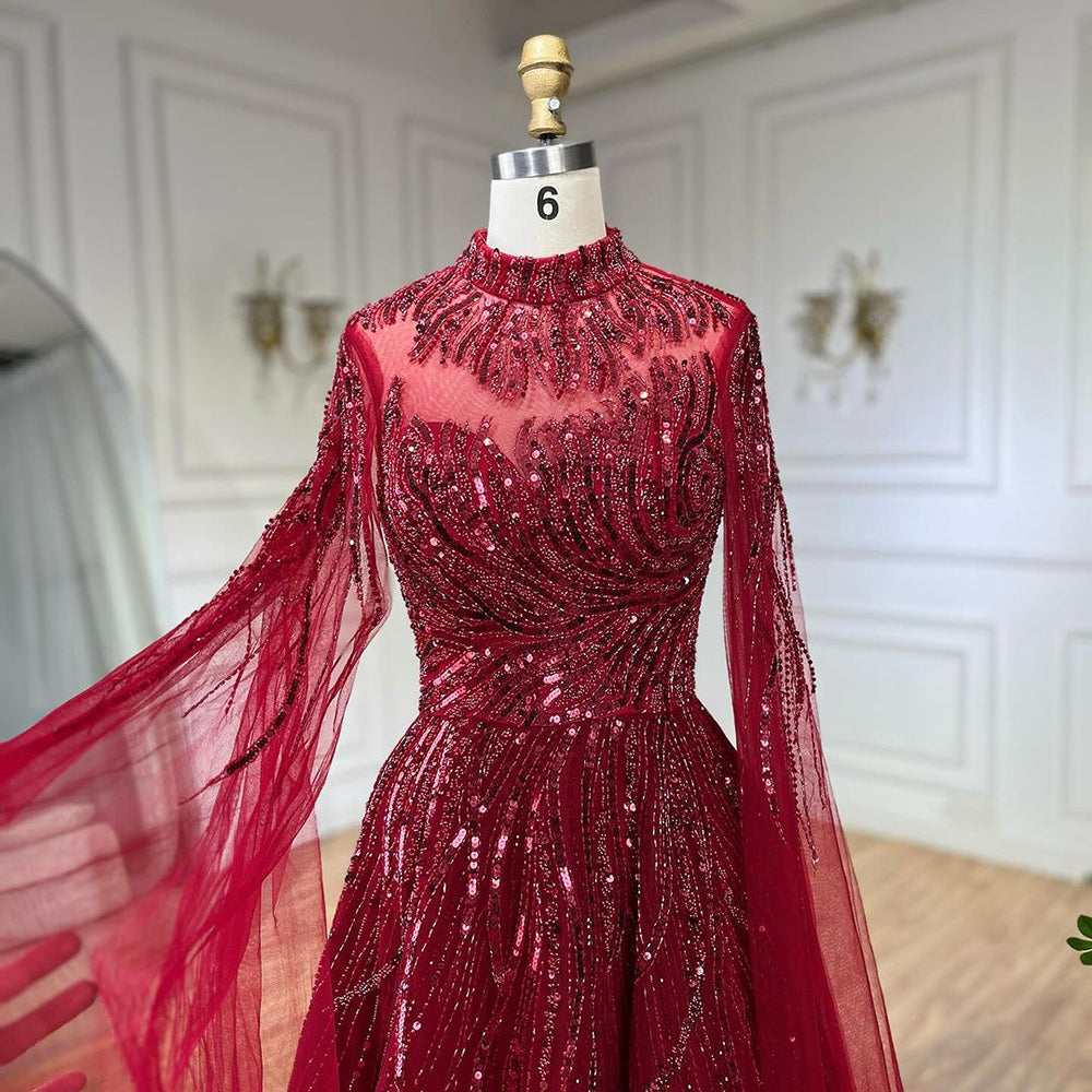 Luxury Caramel Beaded Lace A Line Evening Dress With Cape Sleeves LA72386 - SERENE  HILL