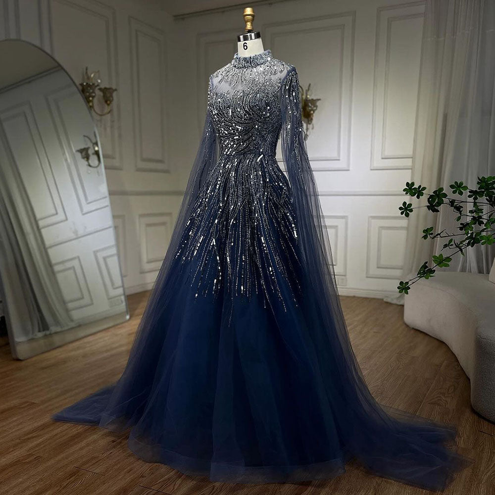 Luxury Caramel Beaded Lace A Line Evening Dress With Cape Sleeves LA72386 - SERENE  HILL