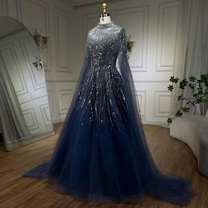 Luxury Caramel Beaded Lace A Line Evening Dress With Cape Sleeves LA72386 - SERENE  HILL