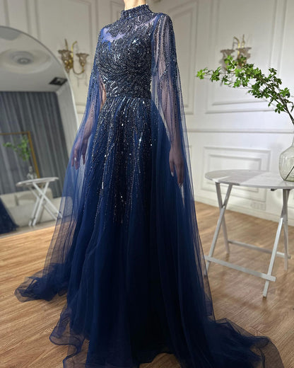 Luxury Caramel Beaded Lace A Line Evening Dress With Cape Sleeves LA72386 - SERENE  HILL
