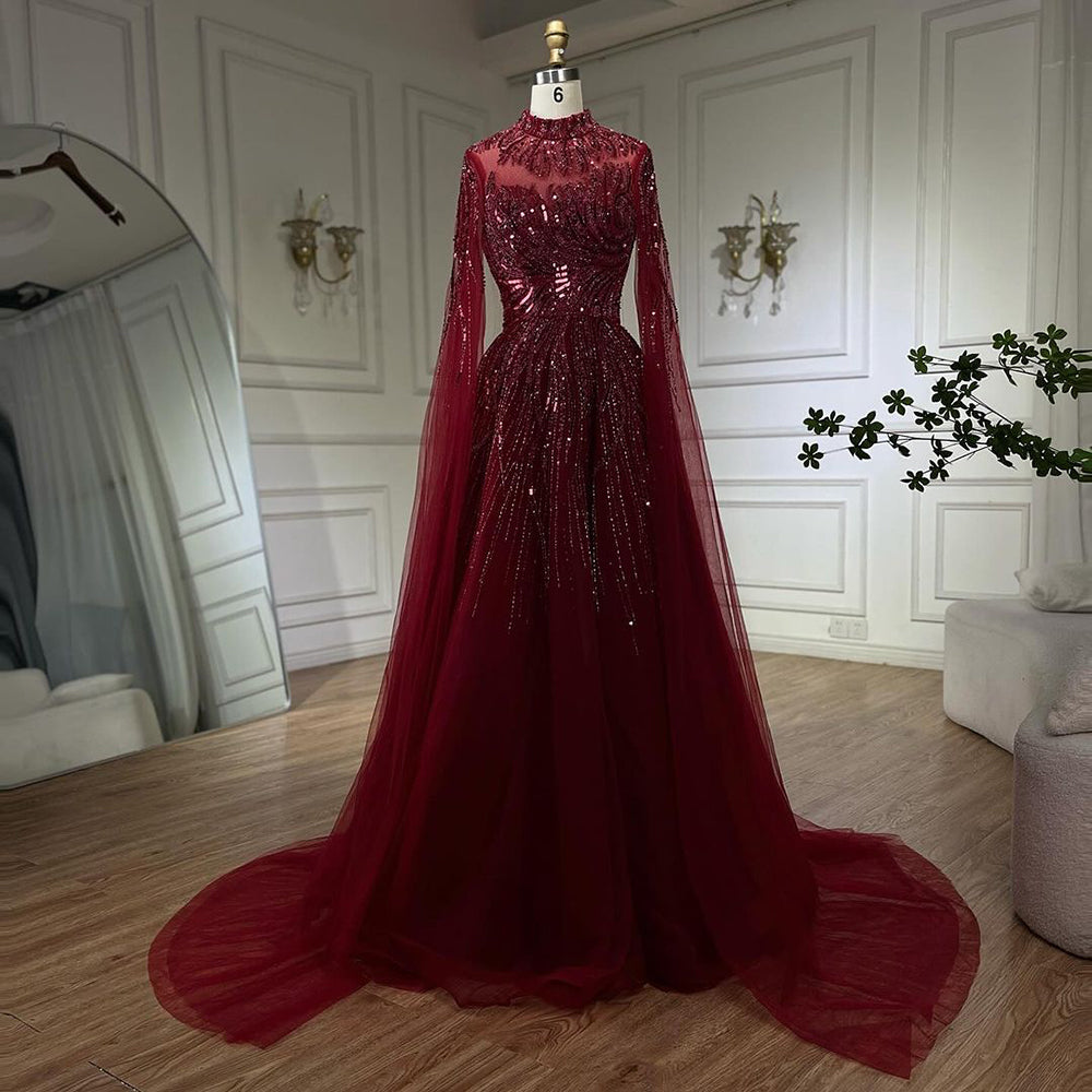 Luxury Caramel Beaded Lace A Line Evening Dress With Cape Sleeves LA72386 - SERENE  HILL