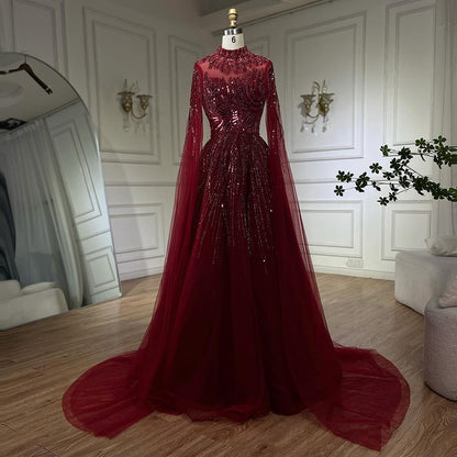 Luxury Caramel Beaded Lace A Line Evening Dress With Cape Sleeves LA72386 - SERENE  HILL