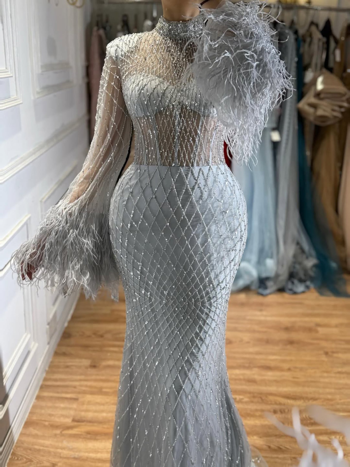 Luxury Nude Illusion Cut Out Mermaid Evening Dress LA72394