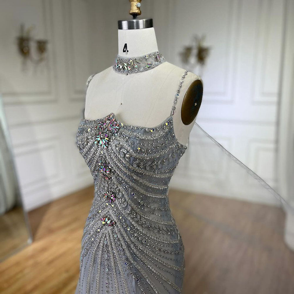 Luxury Navy Blue Mermaid Evening Dress with Chocker Cape LA72440 - SERENE  HILL