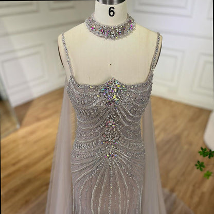 Luxury Navy Blue Mermaid Evening Dress with Chocker Cape LA72440 - SERENE  HILL