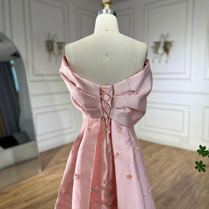 Luxury Peach Satin Mermaid Evening Dress with Appliques LA72483 - SERENE  HILL
