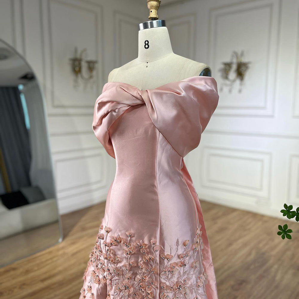 Luxury Peach Satin Mermaid Evening Dress with Appliques LA72483 - SERENE  HILL