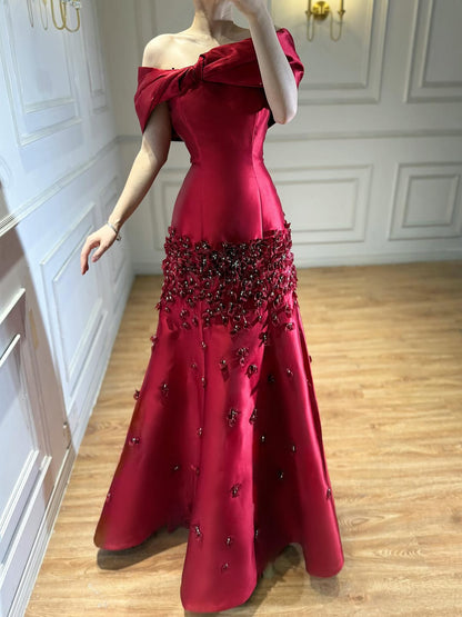 Luxury Peach Satin Mermaid Evening Dress with Appliques LA72483 - SERENE  HILL