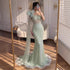 Luxury Sage Green One-Shoulder Pearls Beaded Evening Dress LA72511 - SERENE  HILL