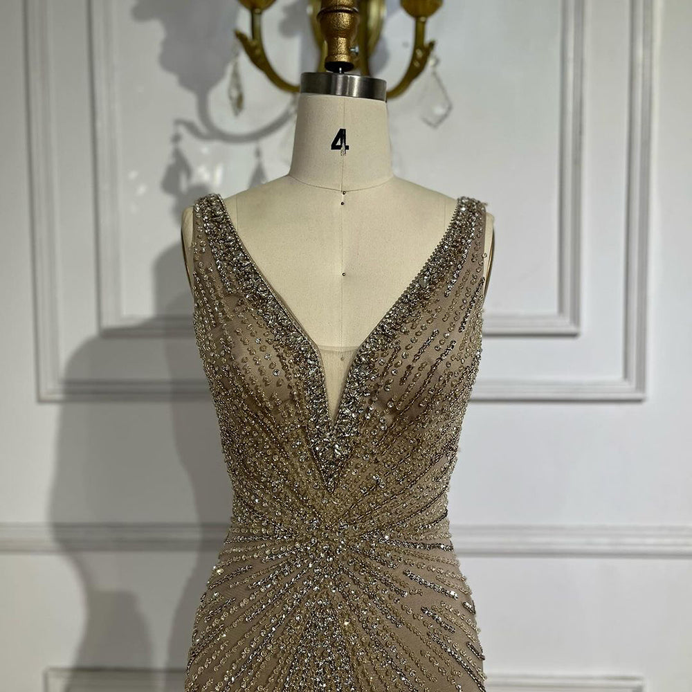 Luxury Blue Spaghetti Strap Beaded Feather Mermaid Evening Dress LA72525 - SERENE  HILL