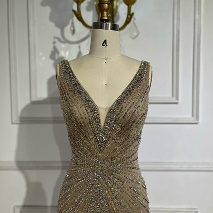 Luxury Blue Spaghetti Strap Beaded Feather Mermaid Evening Dress LA72525 - SERENE  HILL