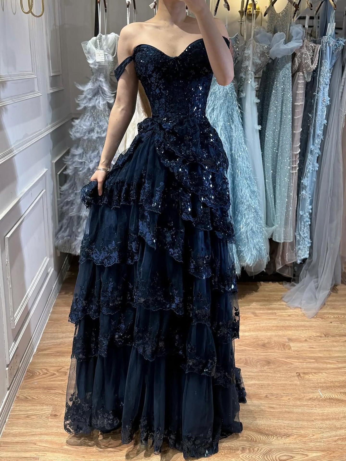 SERENE HILL A-Line/Princess Tulle Lace er Court Train Prom  Dress With Ruffles Sequins LA72586 SERENE HILL