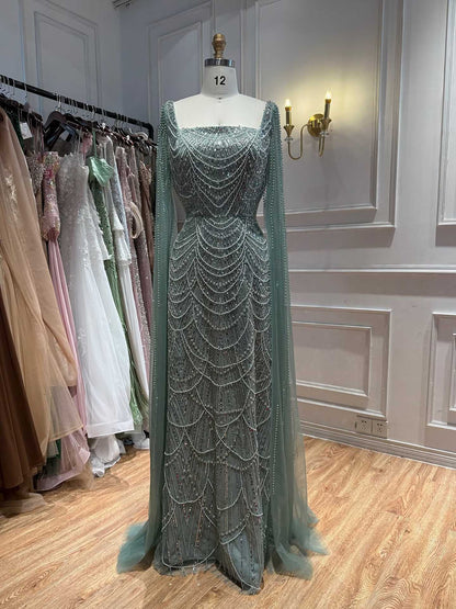 Luxury Dubai Nude Modest Muslin A-Line Evening Dress Plus Size LA72590B