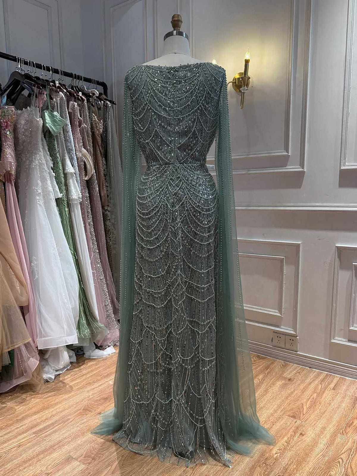 Luxury Dubai Nude Modest Muslin A-Line Evening Dress Plus Size LA72590B