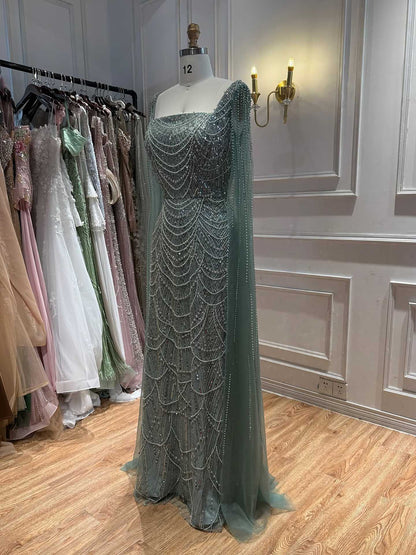 Luxury Dubai Nude Modest Muslin A-Line Evening Dress Plus Size LA72590B