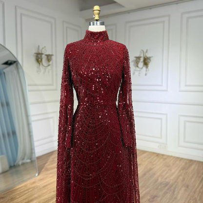 Luxury Dubai  Muslim Sage Green Pearls  Evening  Dress With Cape Plus Size LA72591